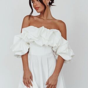 Selfie Leslie White Off-Shoulder Mini Dress